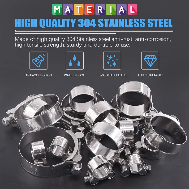 Glarks 4Pcs 32-35mm T-Bolt Hose Clamps 304 Stainless Steel Heavy Duty Ear Clamp Tube Clamp Adjustable Pipe Clamps for 1.26''-1.4'' Dia Range Hose (32-35MM) - Image 3